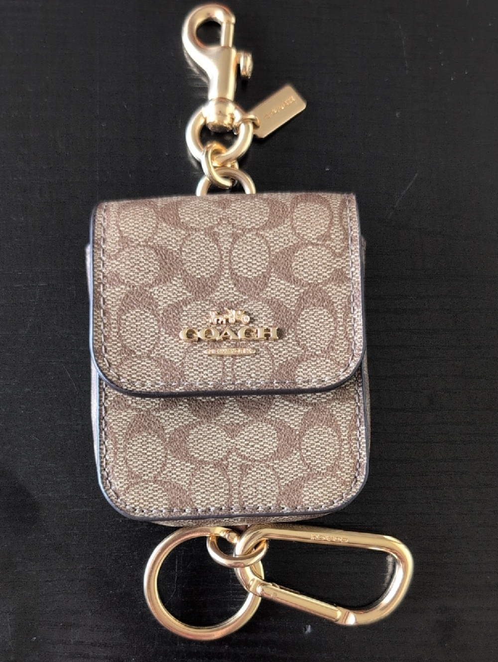 NWOT Coach Brown Signature Canvas Key & Card Holder with Gold Hardware